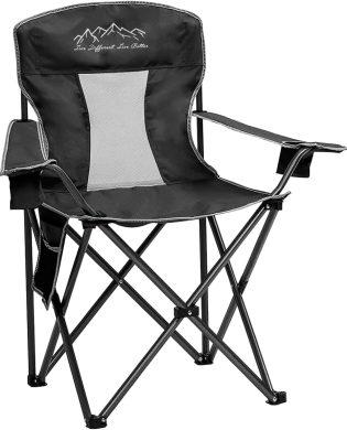 Collapsible Folding Camping Chairs Heavy Duty Lawn Foldable Chair with Cooler Bag, Storage Pocket, Waterproof Bag Outdoor Arm Sport Chair, Supports 325LBS, Black